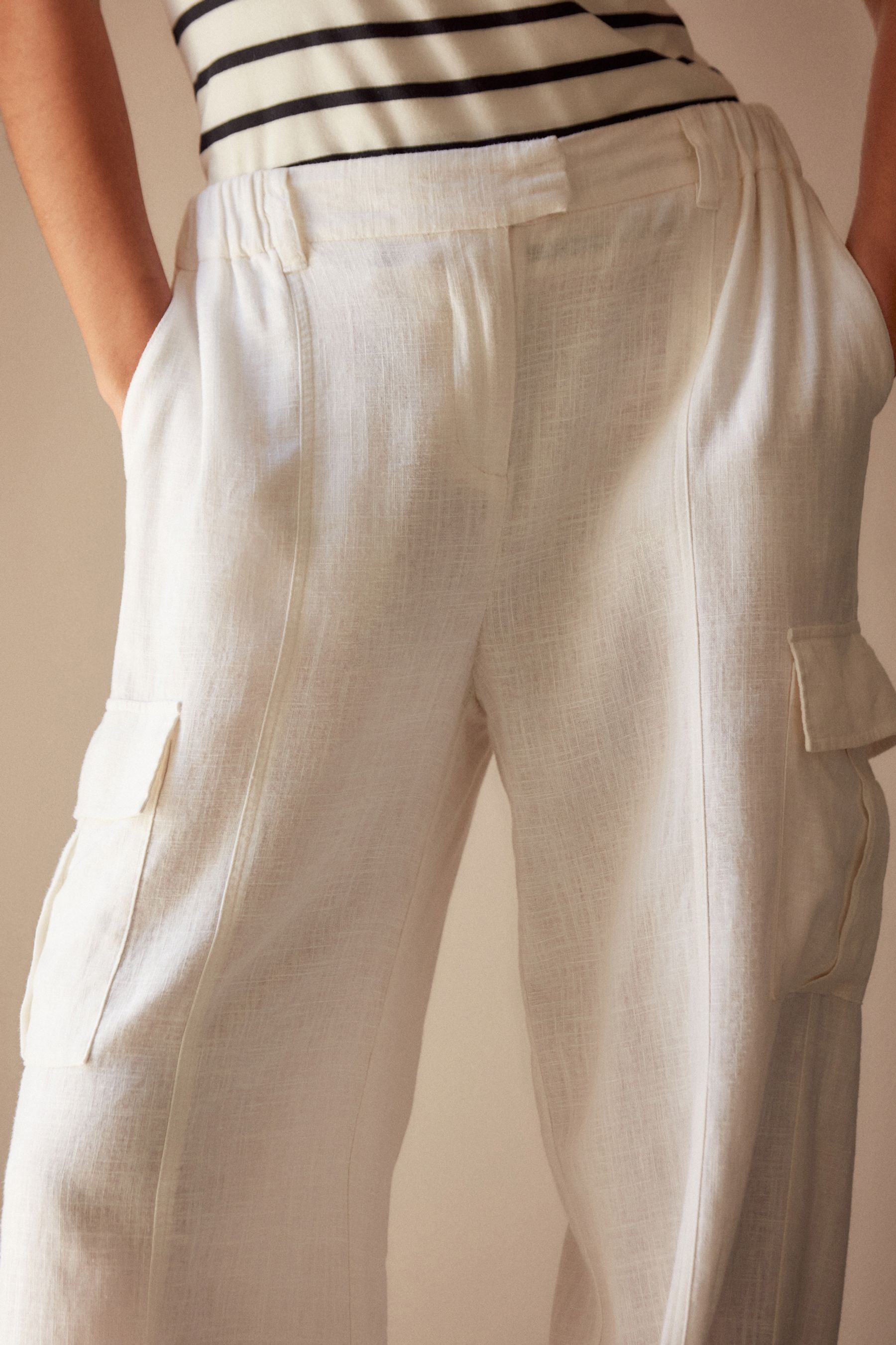 Buy White Linen Blend Cargo Wide Leg Trousers from Next Luxembourg