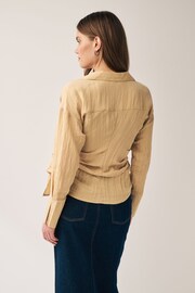 Tan Brown Crinkle Long Sleeve Wrap Shirt - Image 3 of 4