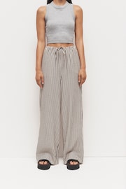 Black and White Textured Stripe Wide Leg Trousers - Image 2 of 6