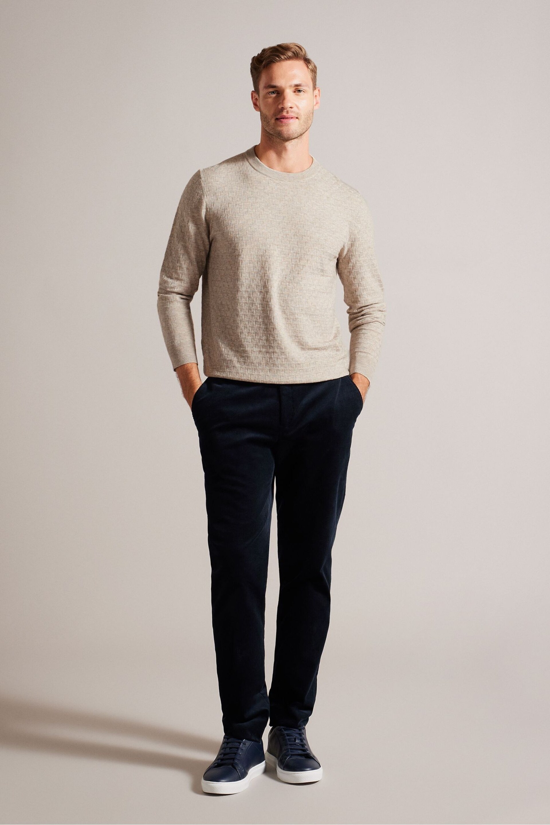 Ted Baker Natural Loung Long Sleeve T Stitch Crew Neck T-Shirt - Image 3 of 6