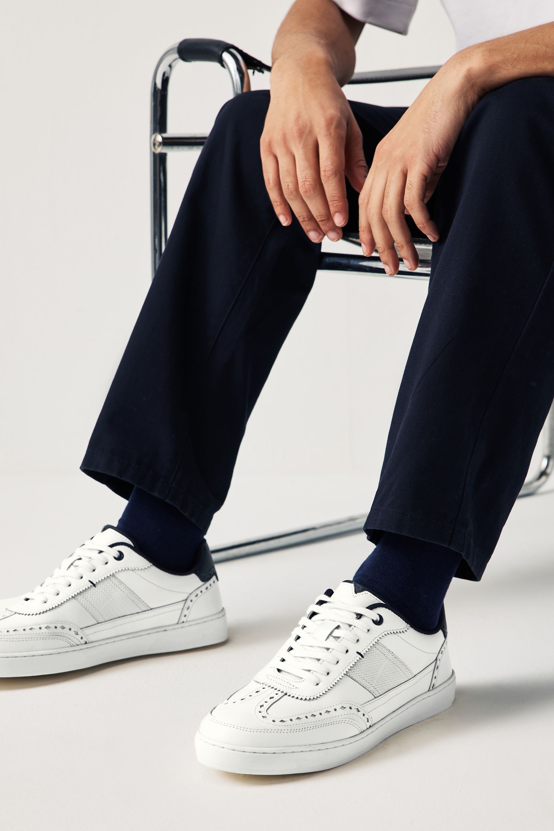 Buy White Leather Brogue Trainers from Next Austria