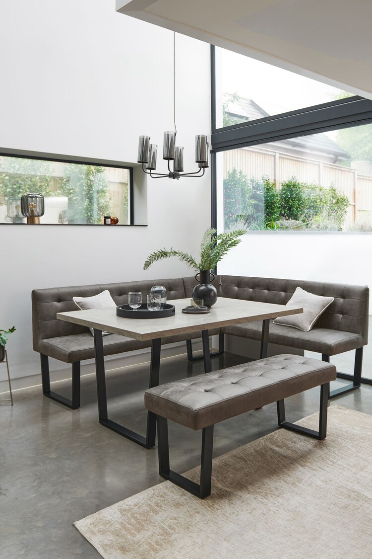 Buy Monza Faux Leather Dark Grey Curtis Right Hand Corner Dining Table and Bench Set from the ...