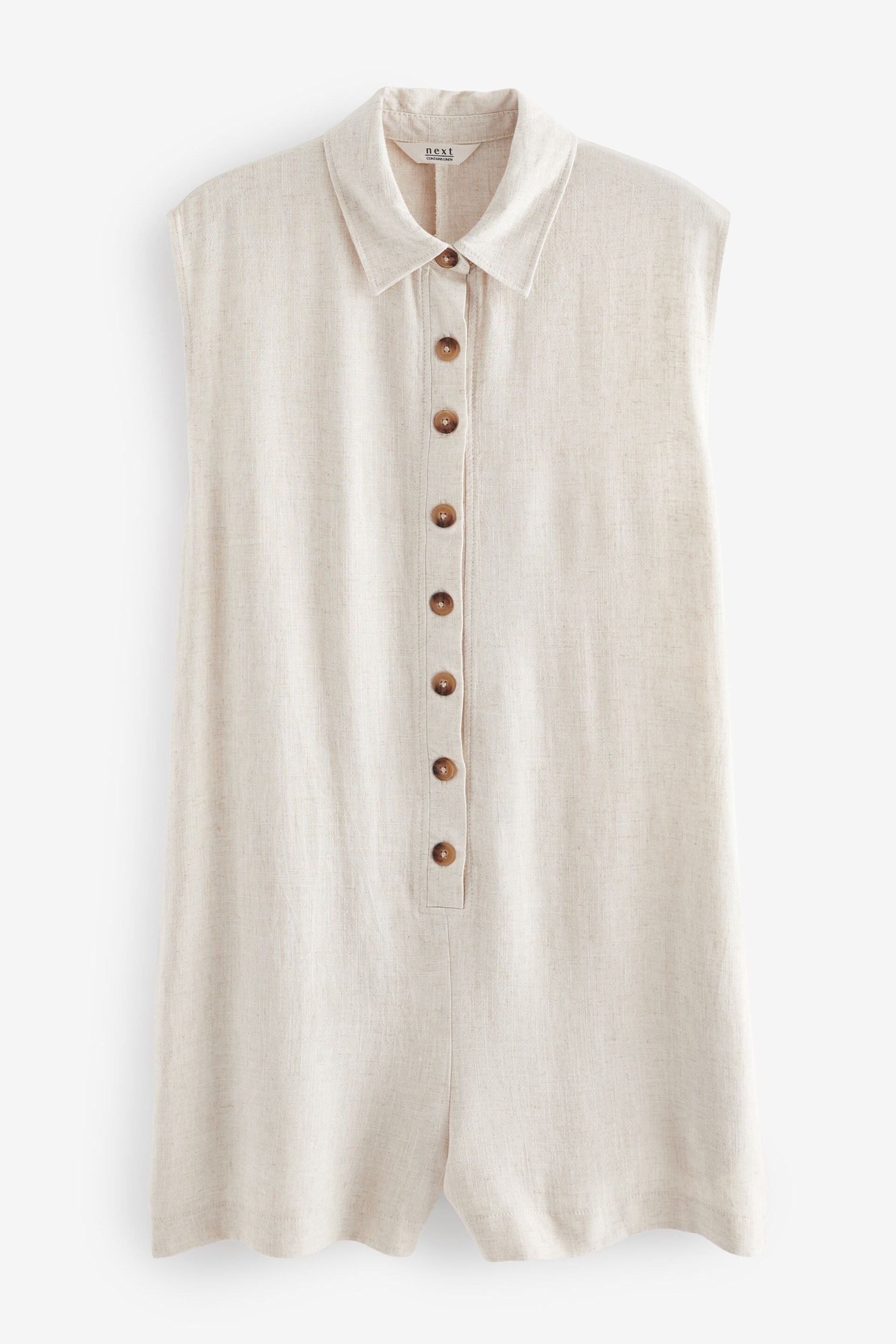 Natural Button Down Romper Playsuit With Linen - Image 5 of 6