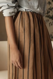 Brown Premium Ramie Blend Stripe Midi Skirt - Image 4 of 6