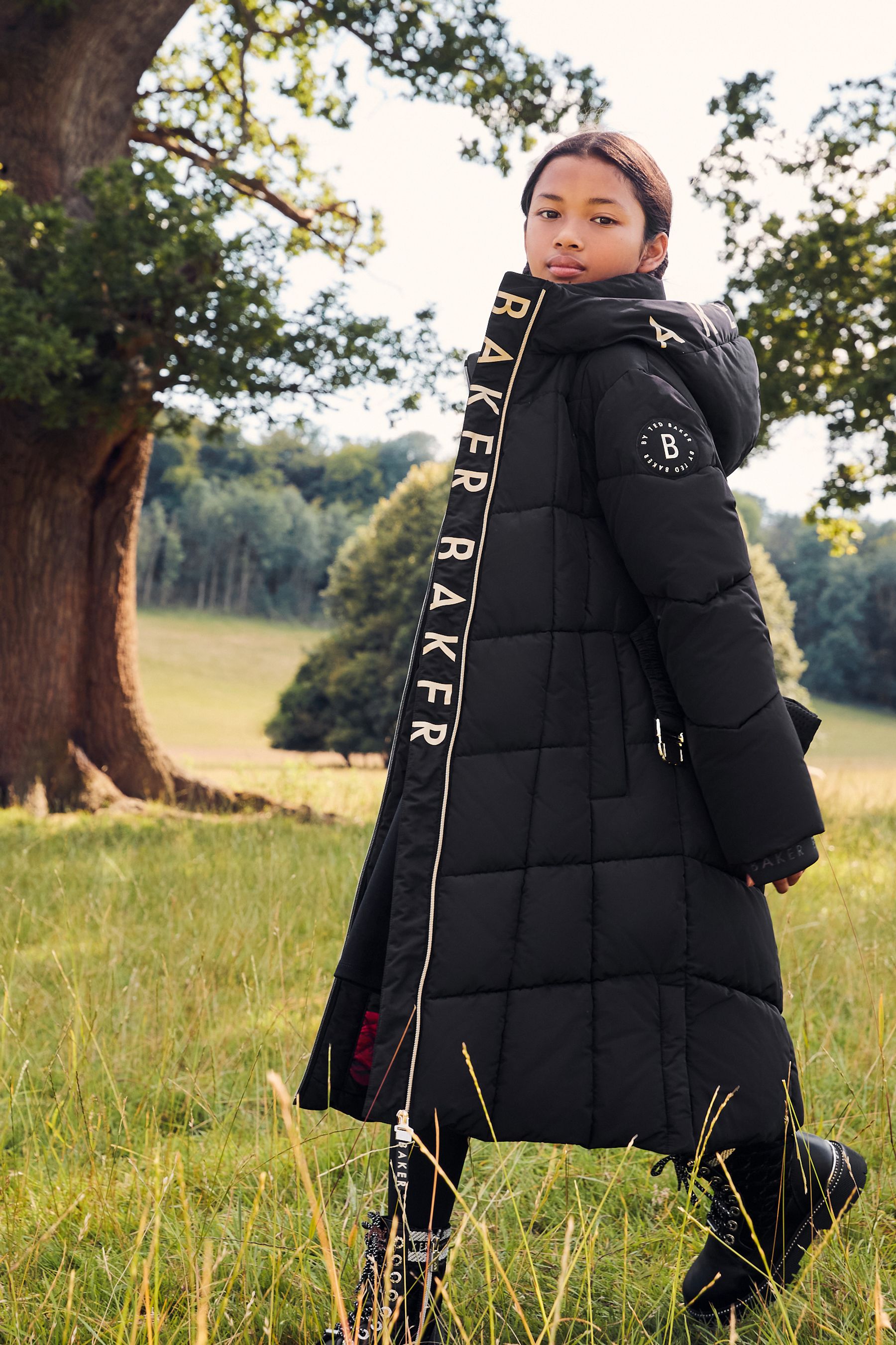 Black longline belted puffer jacket discount