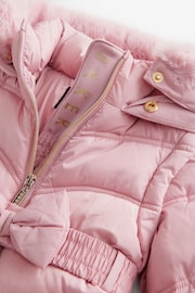 Baker by Ted Baker Shower Resistant Pink Bow Belted Padded Coat - Image 4 of 6