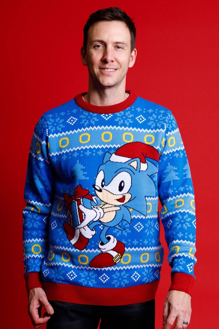 Vanilla Underground Blue Sonic Mens Christmas Jumper - Image 1 of 5