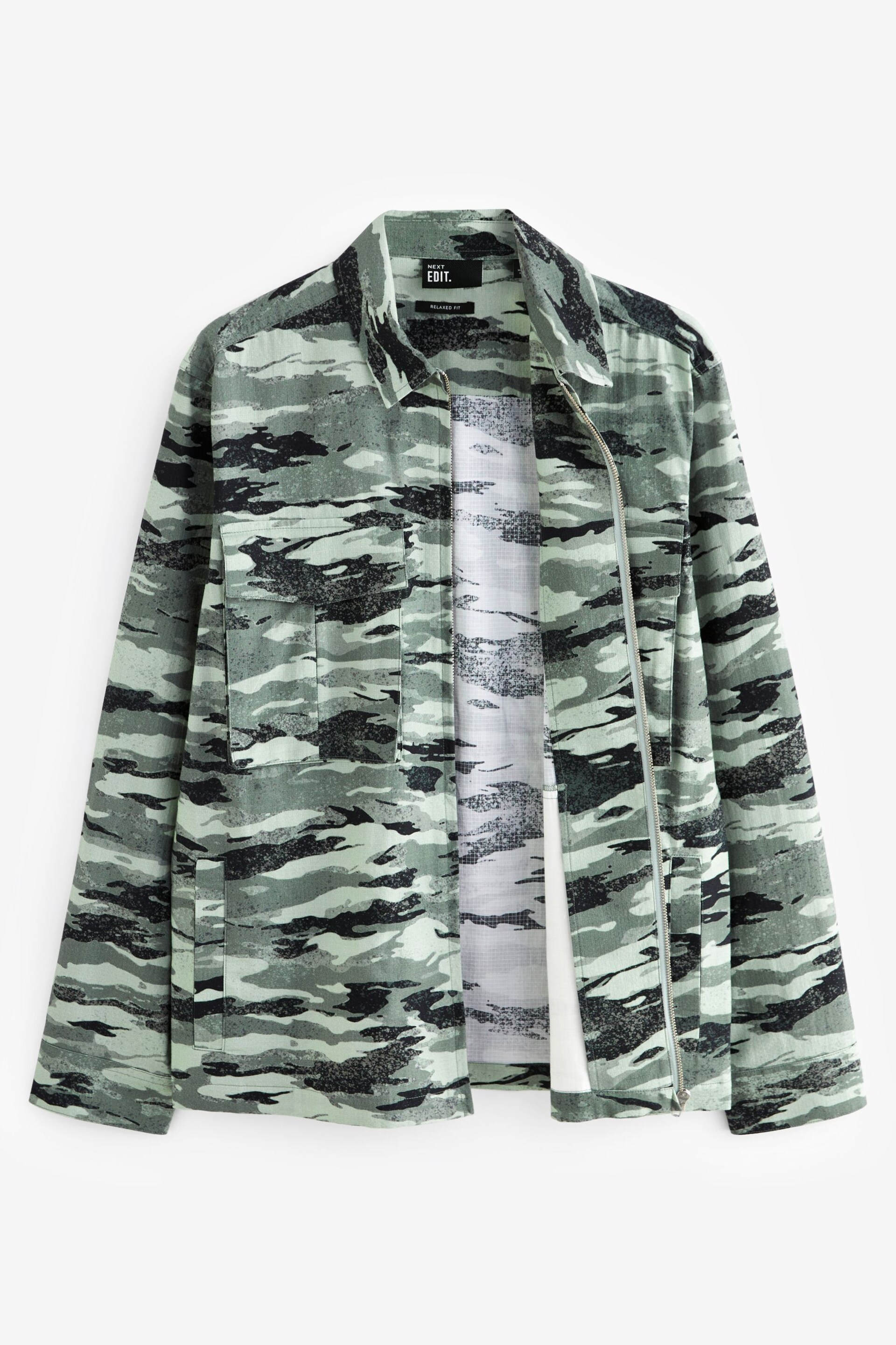 Green Camo EDIT Zip Through Shacket Overshirt - Image 7 of 11