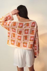 Orange Long Sleeve Square Crochet Knitted Jumper - Image 3 of 6