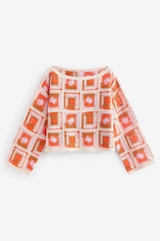 Orange Long Sleeve Square Crochet Knitted Jumper - Image 5 of 6