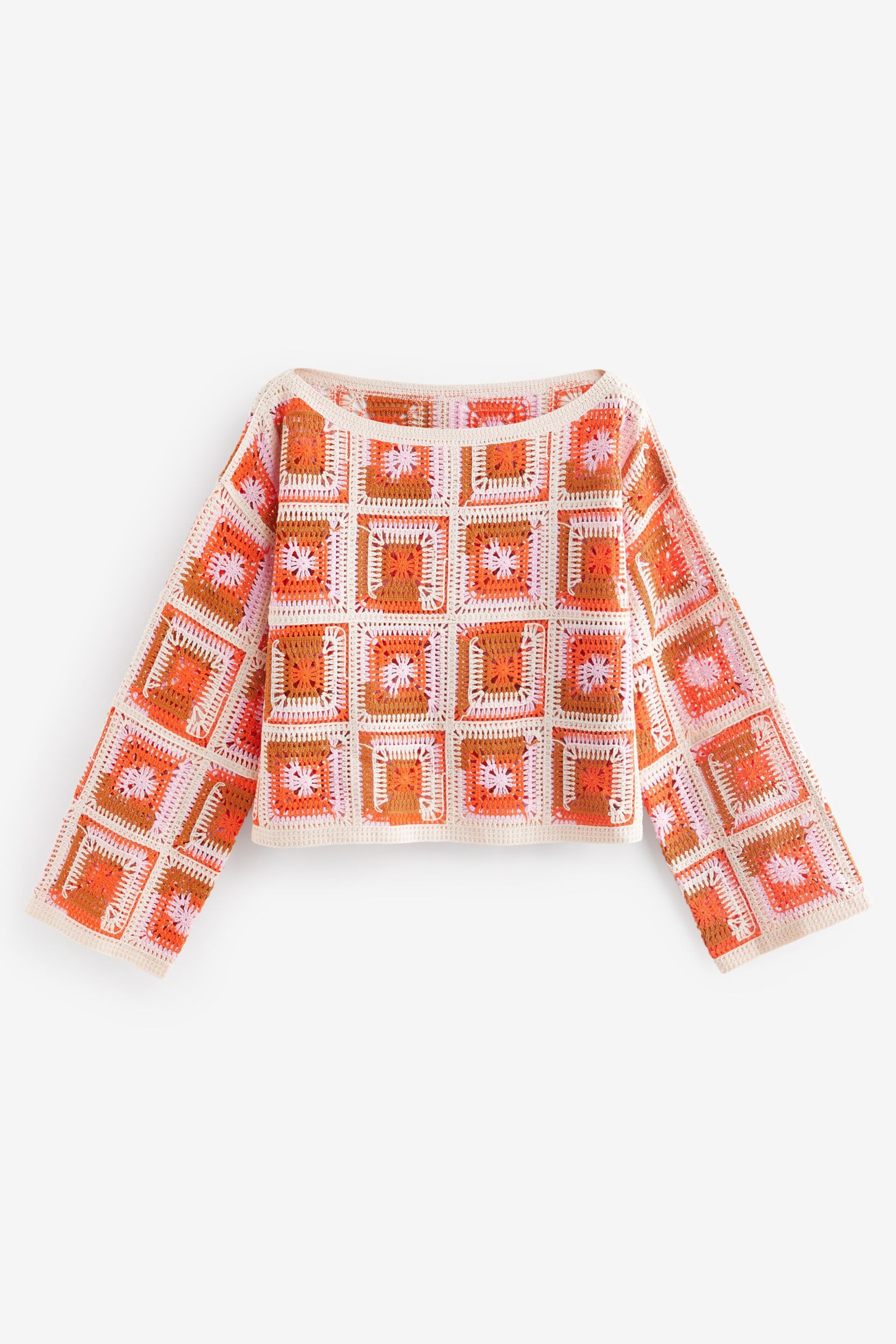 Orange Long Sleeve Square Crochet Knitted Jumper - Image 5 of 6