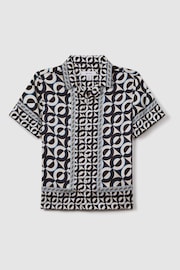 Reiss Lapis Blue Prentice Teen Printed Cuban Collar Shirt - Image 6 of 6