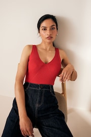 Red Sleeveless Rib Vest - Image 1 of 6