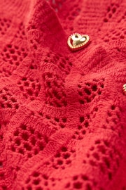 Red 100% Cotton Short Sleeve Knitted Button Top - Image 6 of 6