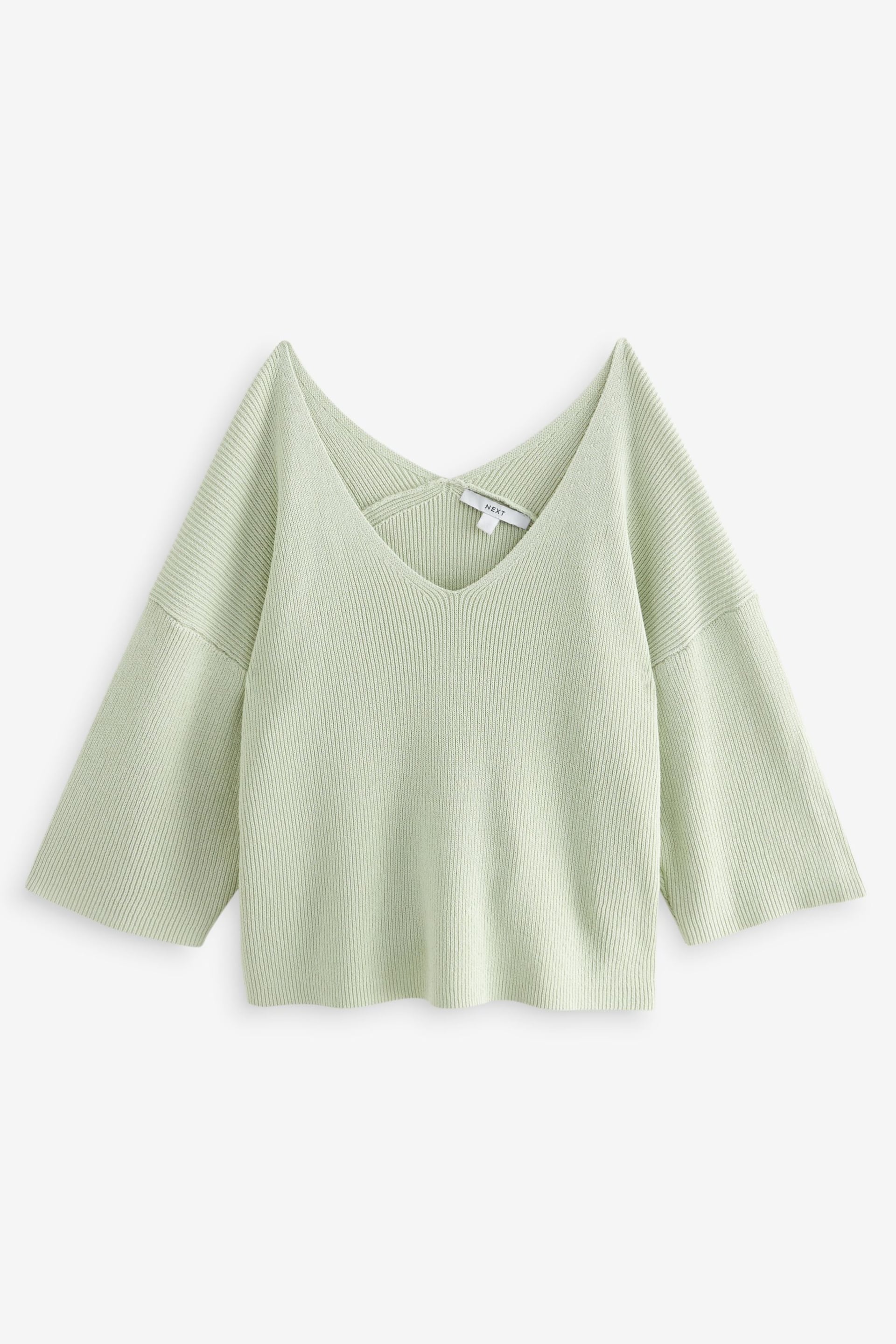 Mint Green V-Neck Linen Short Sleeve Top - Image 5 of 6