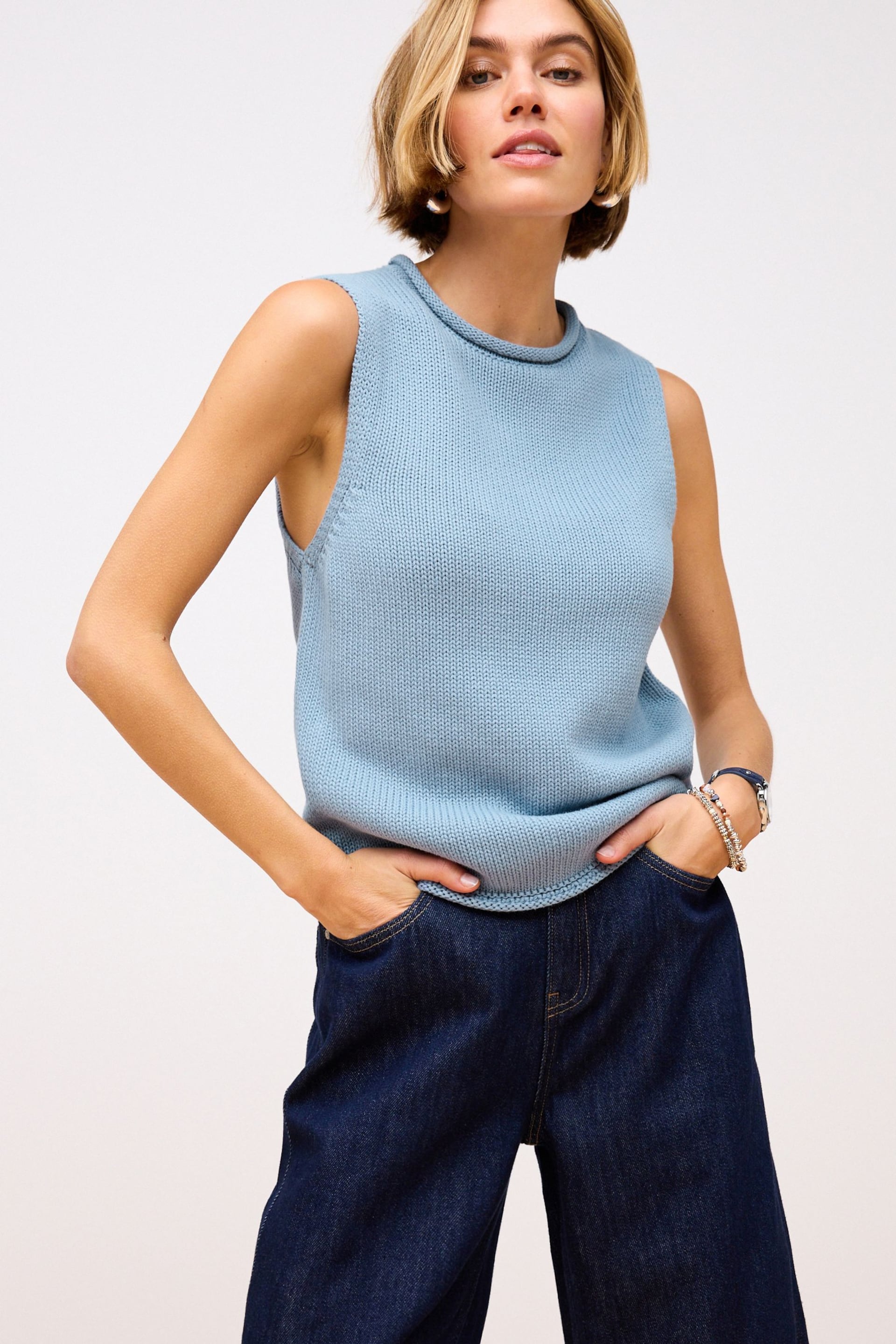 Chambray Blue Roll Edge Tank - Image 1 of 6