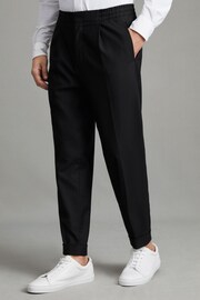 Reiss Black Brighton Relaxed Drawstring Trousers with Turn-Ups - Image 1 of 6