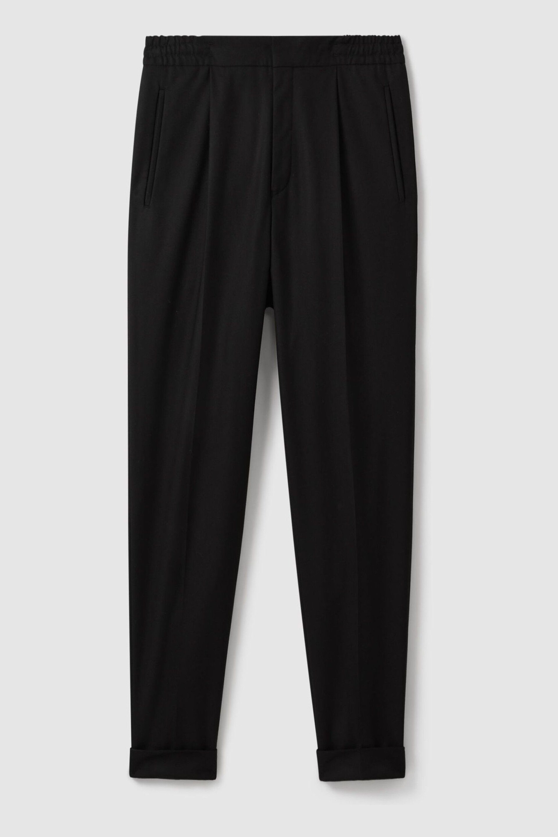 Reiss Black Brighton Relaxed Drawstring Trousers with Turn-Ups - Image 2 of 6