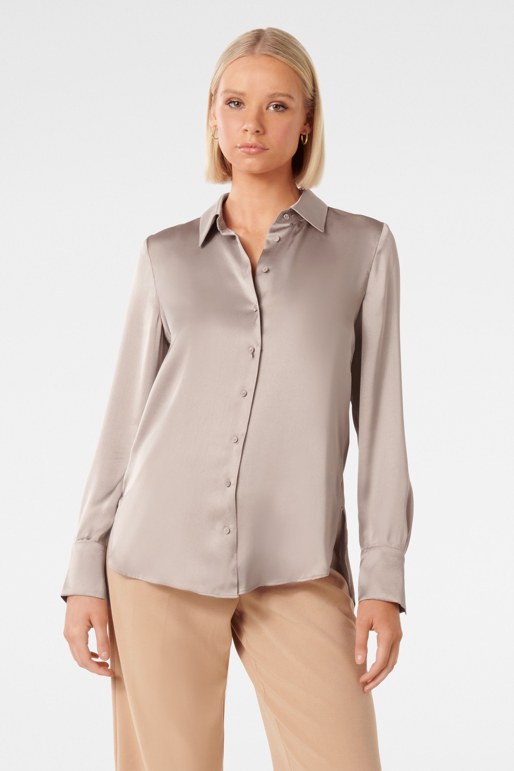 Buy Forever New Brown Celia Satin Shirt from Next Luxembourg