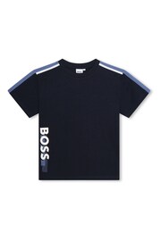 BOSS Blue Short Sleeved Colourblock Logo T-Shirt - Image 1 of 3