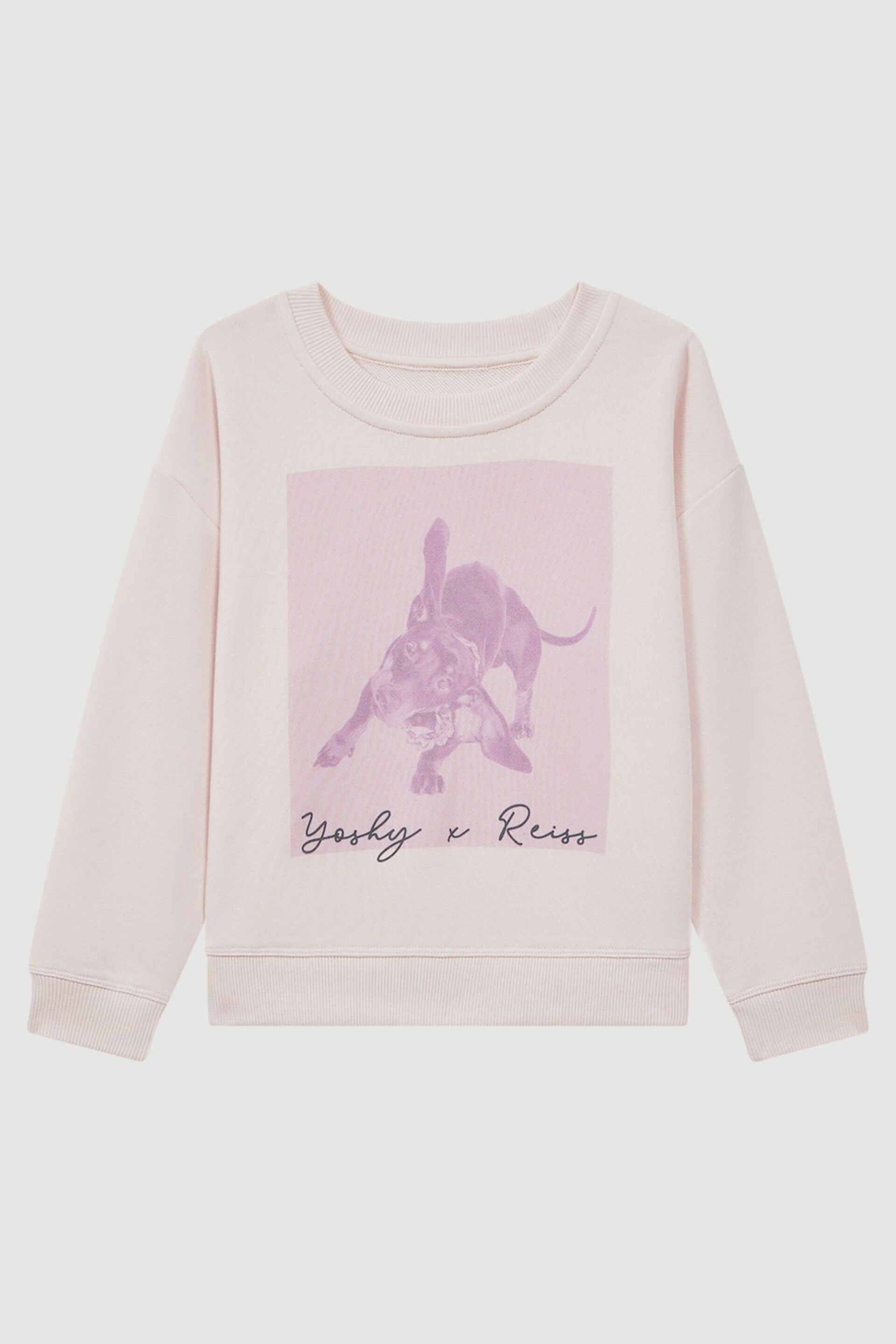 Reiss Pink Yoshy Junior Cotton Print Crew Neck Jumper - Image 2 of 6