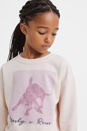 Reiss Pink Yoshy Junior Cotton Print Crew Neck Jumper - Image 4 of 6