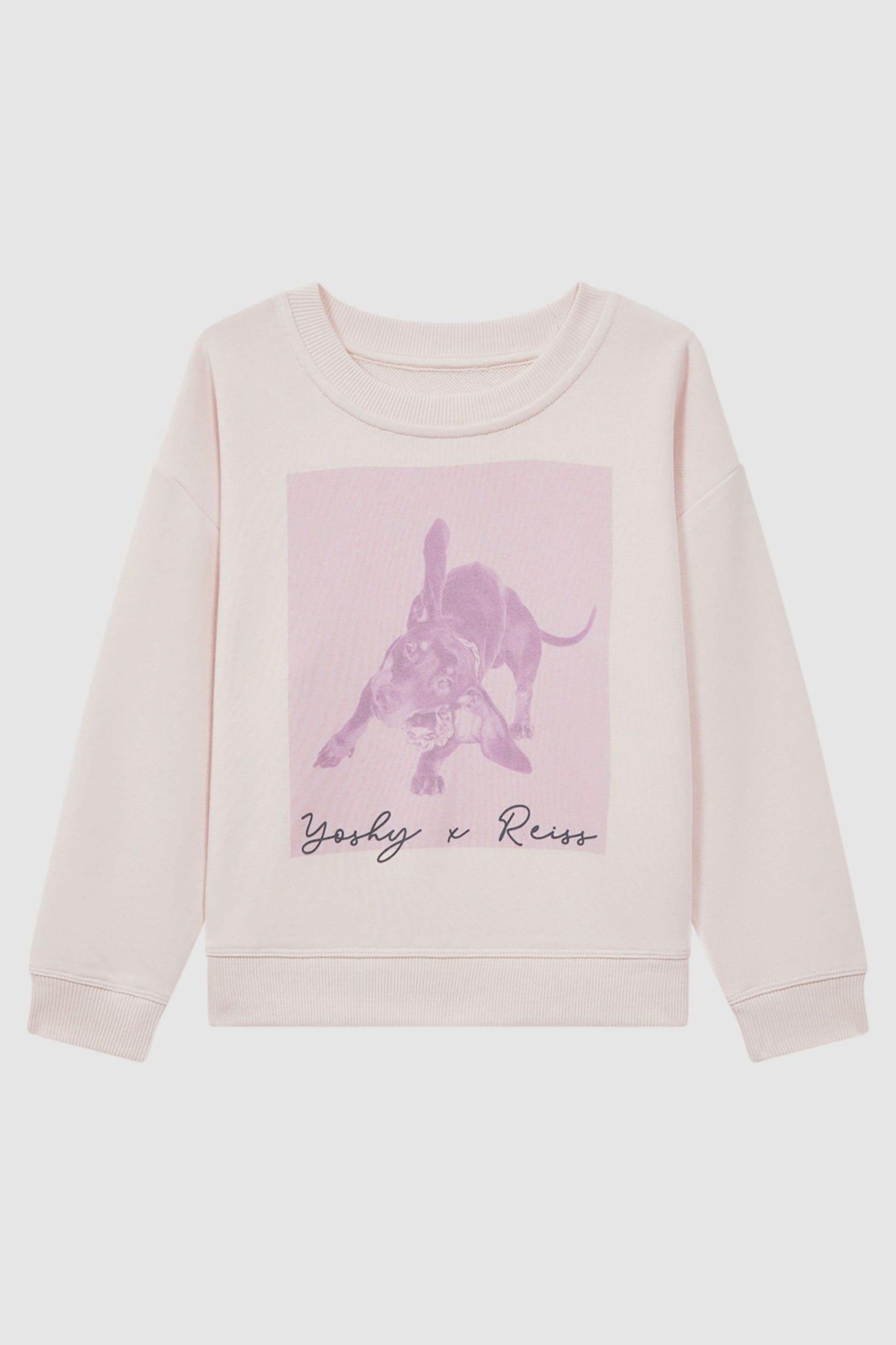 Reiss Pink Yoshy Senior Cotton Print Crew Neck Jumper - Image 2 of 6