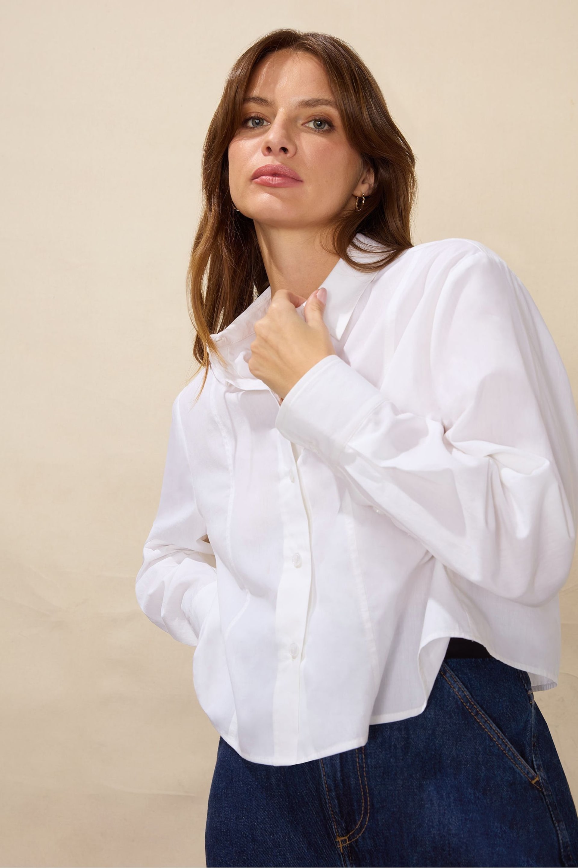 Ro&Zo White Cropped Cotton Shirt - Image 1 of 4