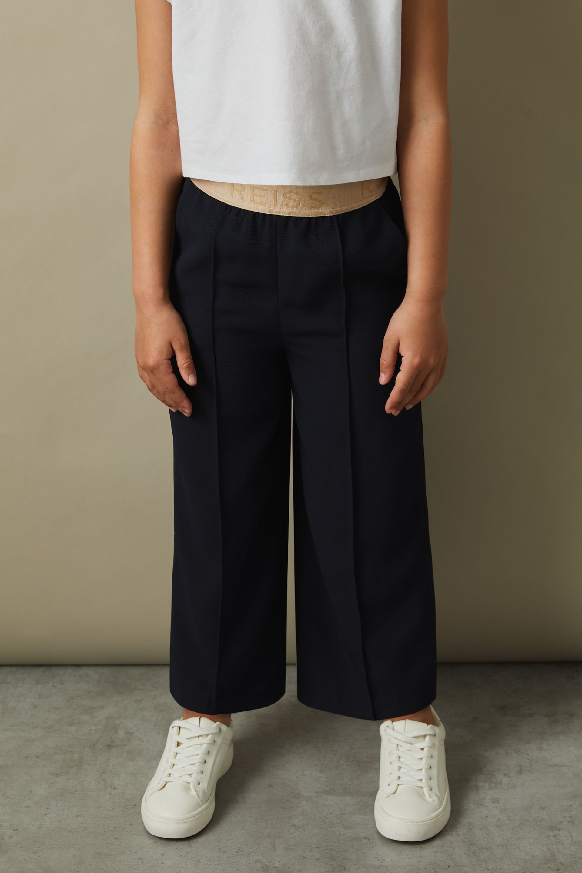 Reiss Navy Ayana Senior Elasticated Wide Leg Trousers - Image 1 of 5