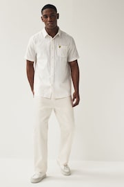 Lyle & Scott Textured Stripe Short Sleeve Ecru White Shirt - Image 2 of 4