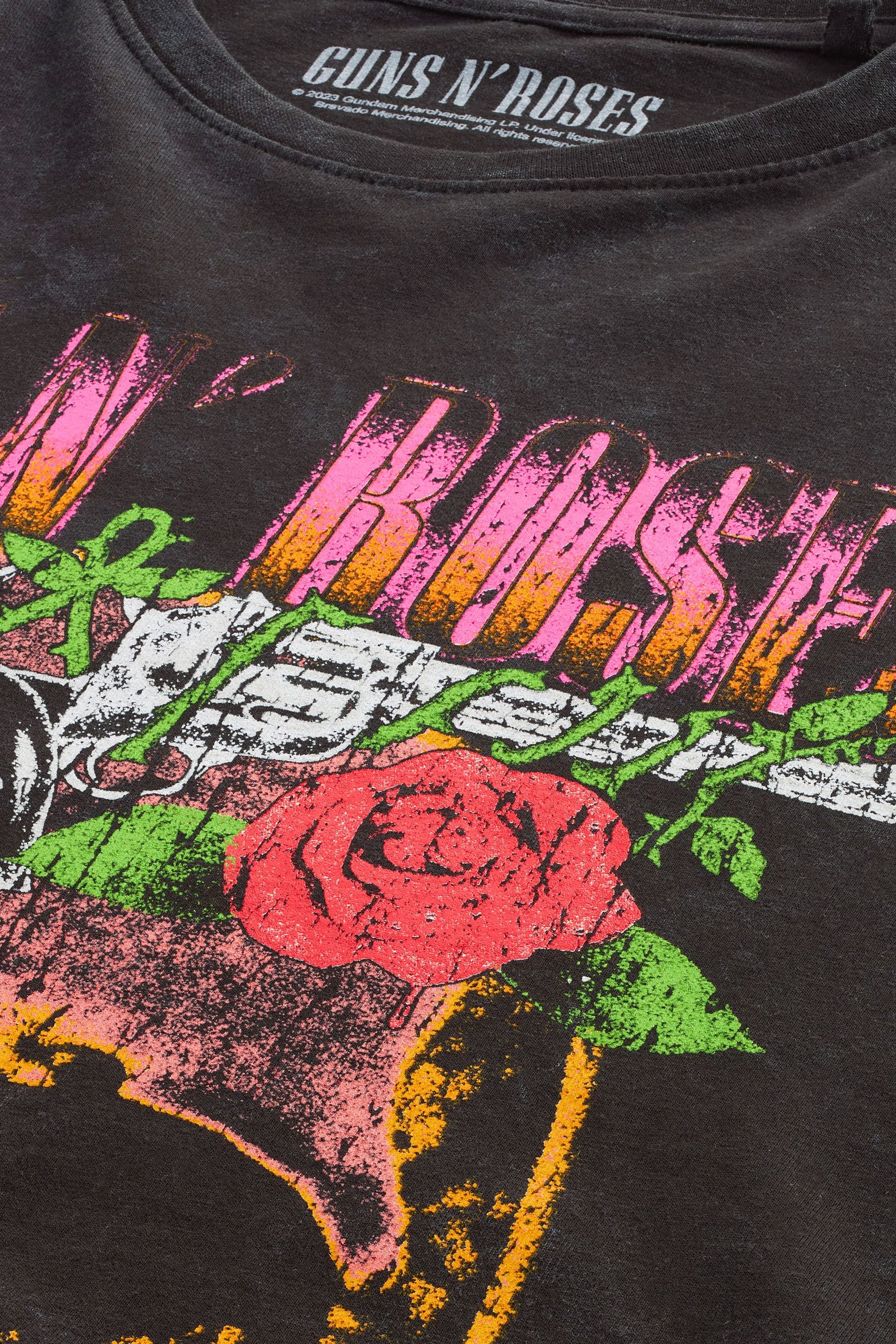 Grey Acid Wash Guns N Roses Regular Fit Band Graphic T Shirt