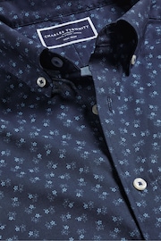Charles Tyrwhitt Blue Slim Fit Ditsy Floral Non-Iron Print Shirt - Image 4 of 5