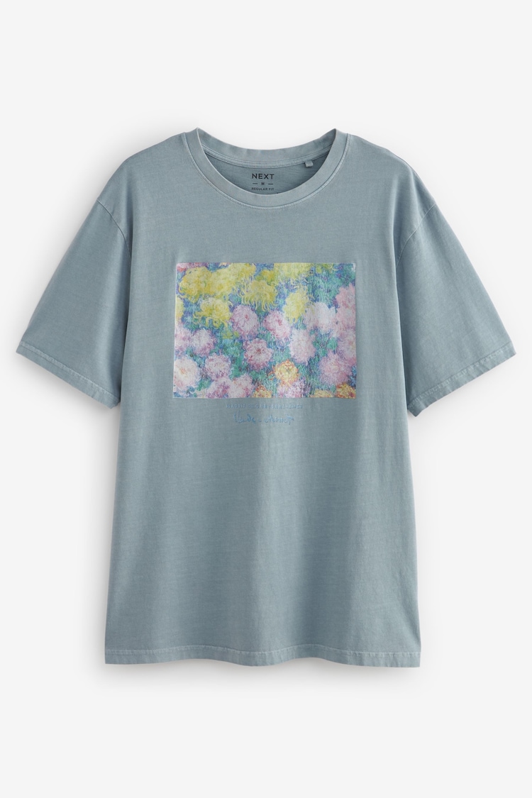 Monet Flowers Light Blue Wash Artist Licence T-Shirt - Image 5 of 7