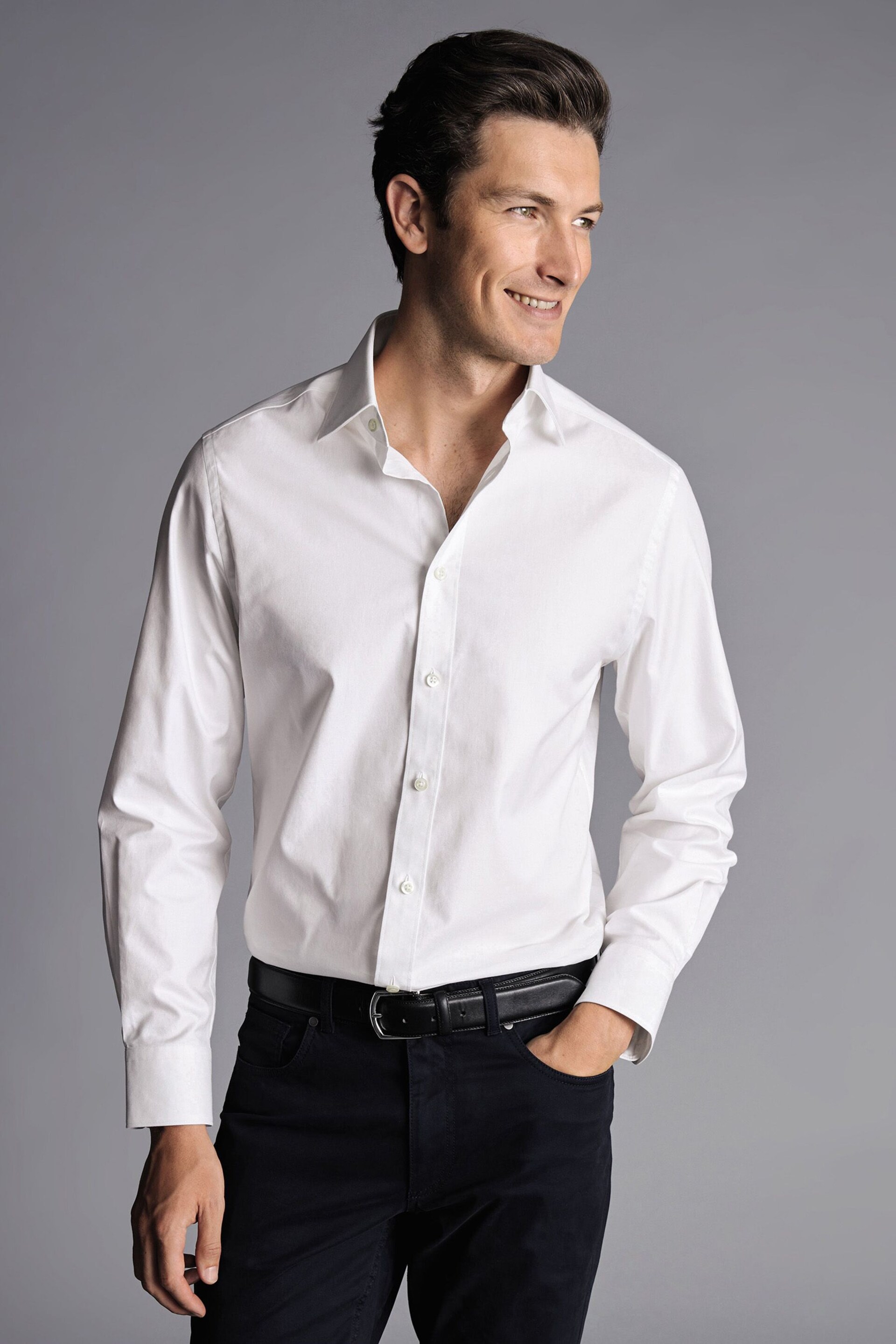 Charles Tyrwhitt White Slim Fit Egyptian Cotton Twill Shirt - Image 1 of 6