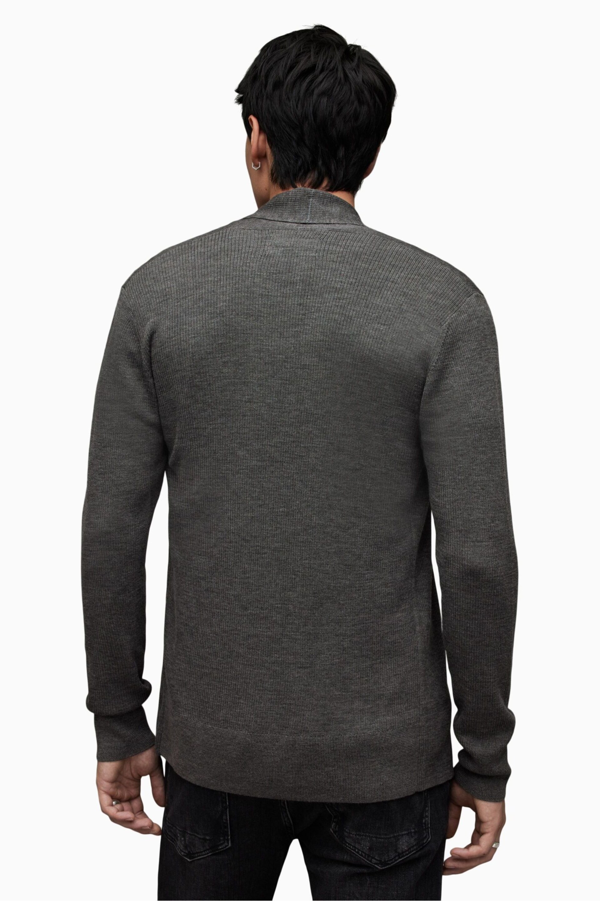 AllSaints Grey Mode Merino Open Car Cardigan - Image 2 of 6