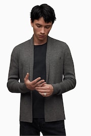 AllSaints Grey Mode Merino Open Car Cardigan - Image 4 of 6