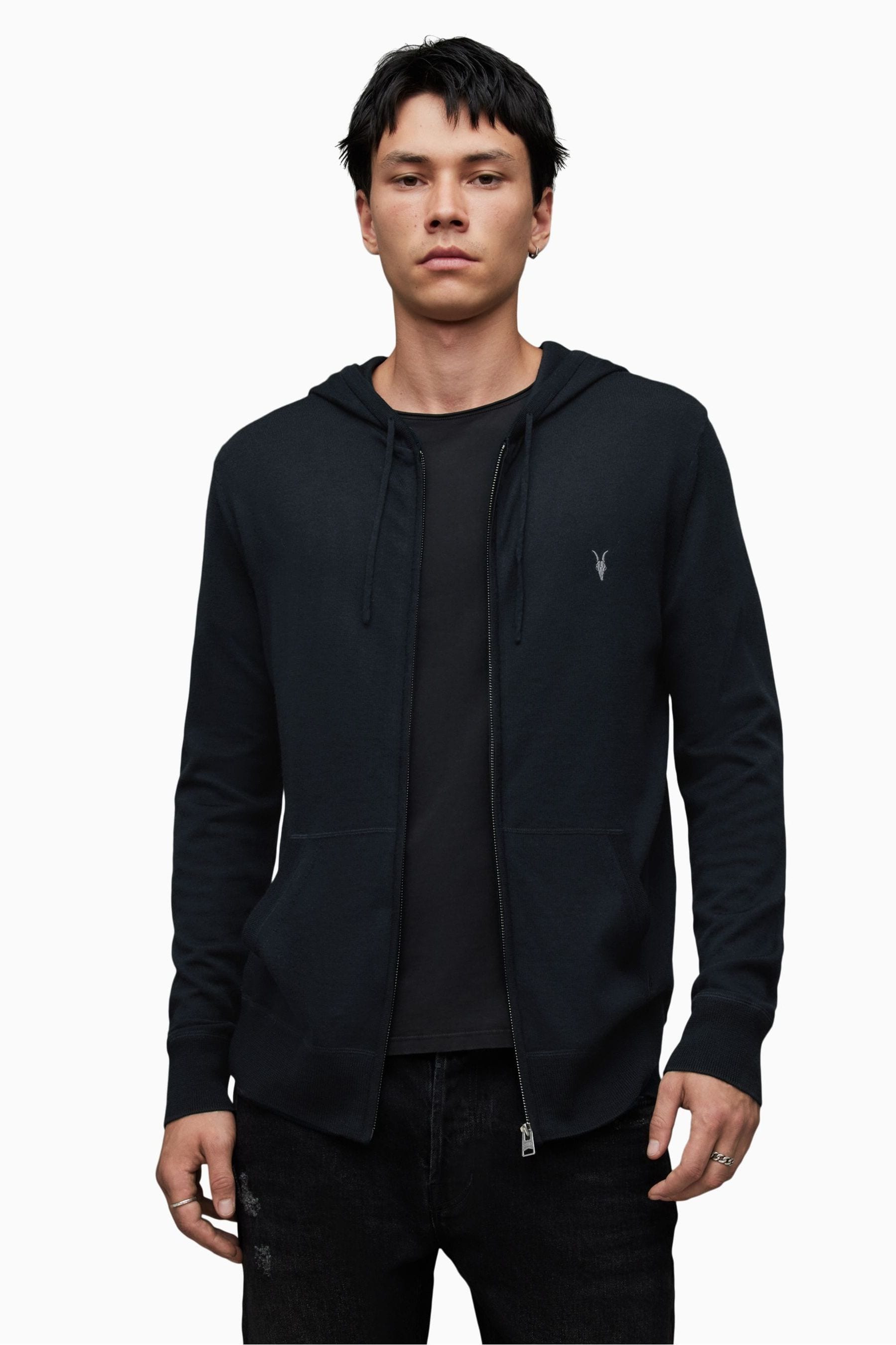 Buy AllSaints Black Mode Merino Zip Hoodie from Next Luxembourg