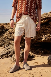 Neutral 100% Cotton Striped Textured Dock Shorts - Image 3 of 7