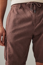 Rust Brown Cotton Linen Cargo Shorts - Image 5 of 10