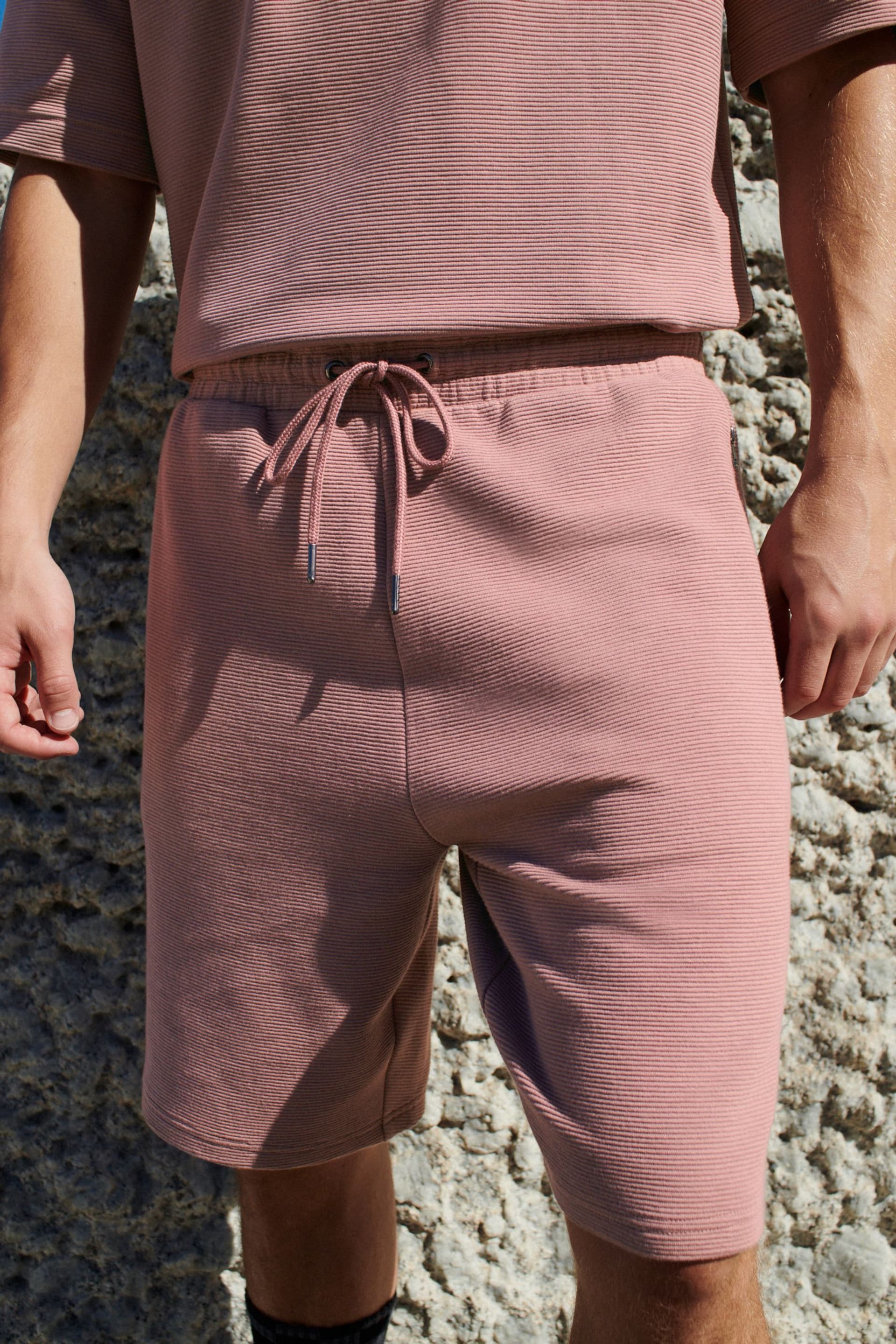 Pink Textured Zip Pocket Jersey Shorts - Image 1 of 8