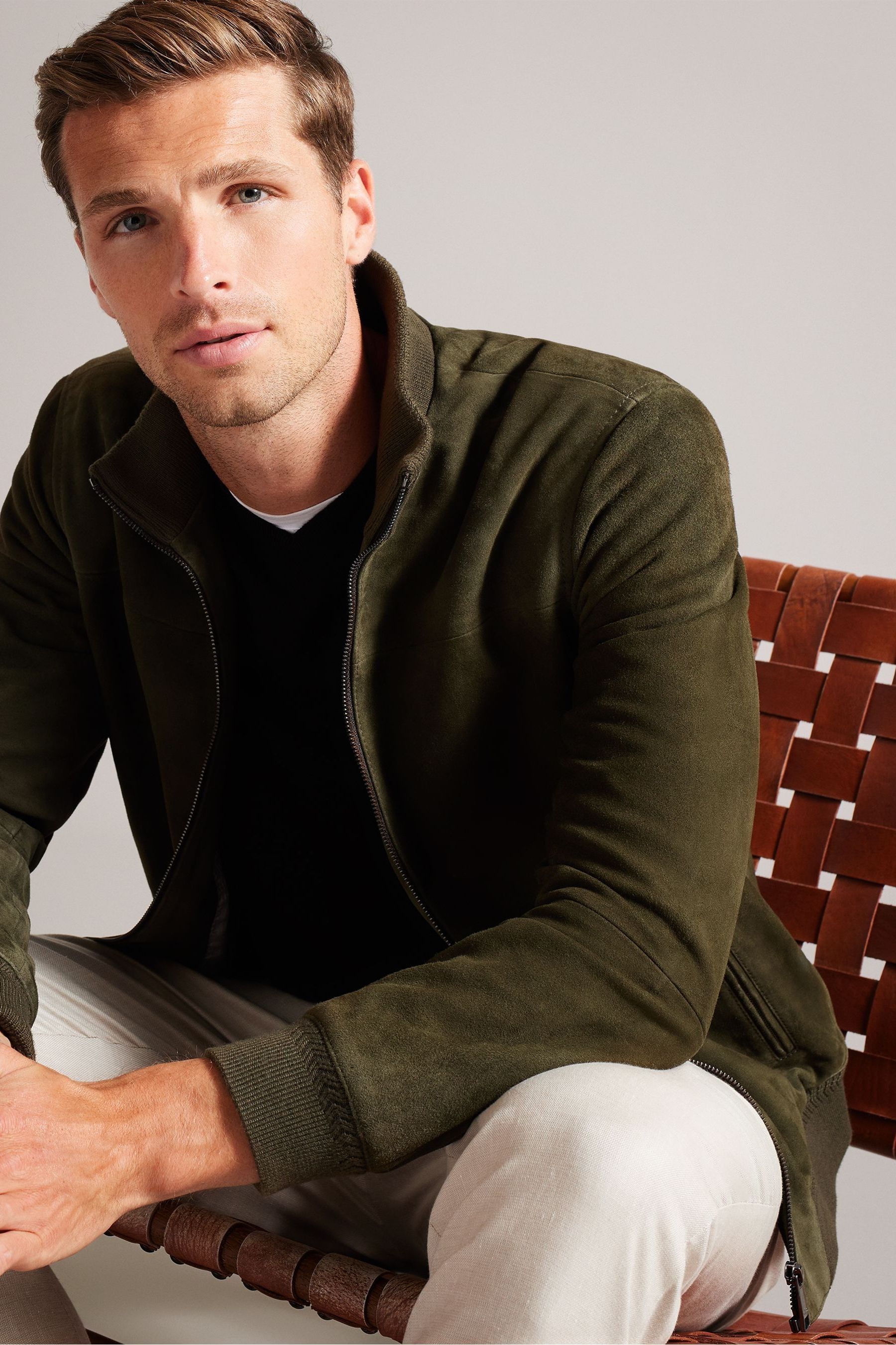 Buy Ted Baker Green Suede Funnel Bomber Jacket from Next Luxembourg