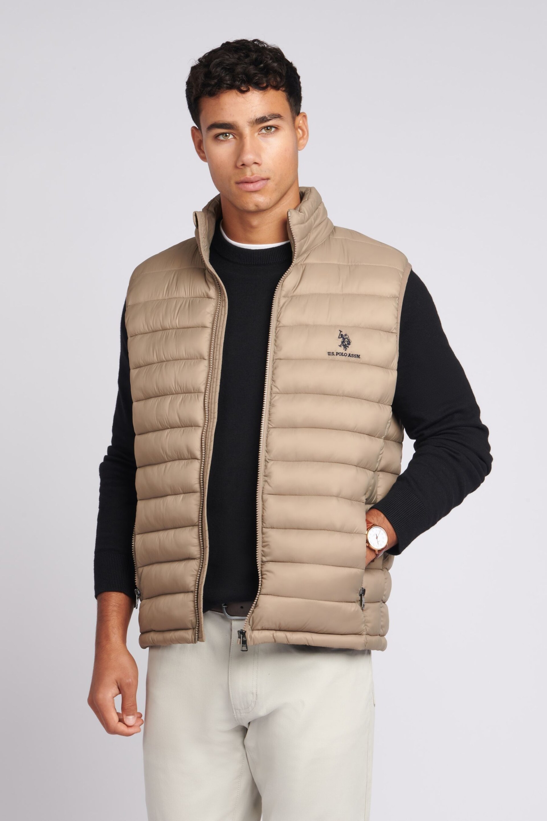 U.S. Polo Assn. Mens Grey Lightweight Quilted Gilet - Image 1 of 7