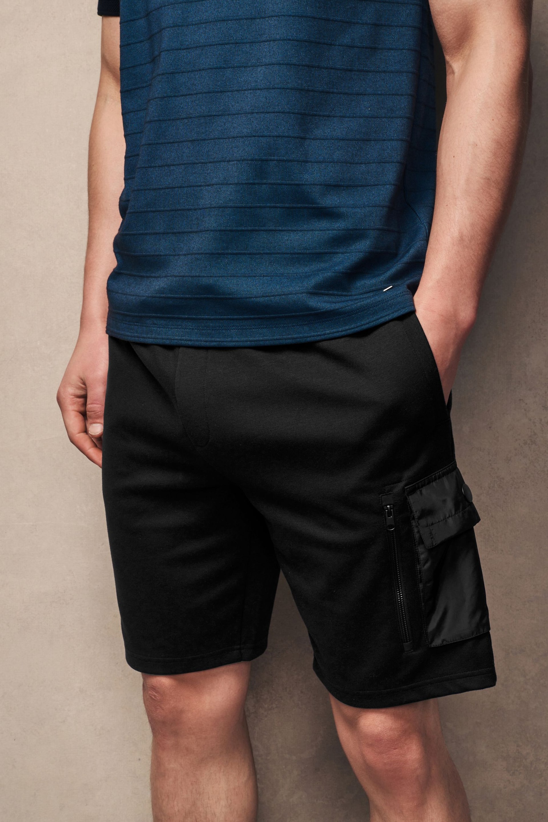Black Nylon Pocket Utilty Shorts - Image 1 of 9