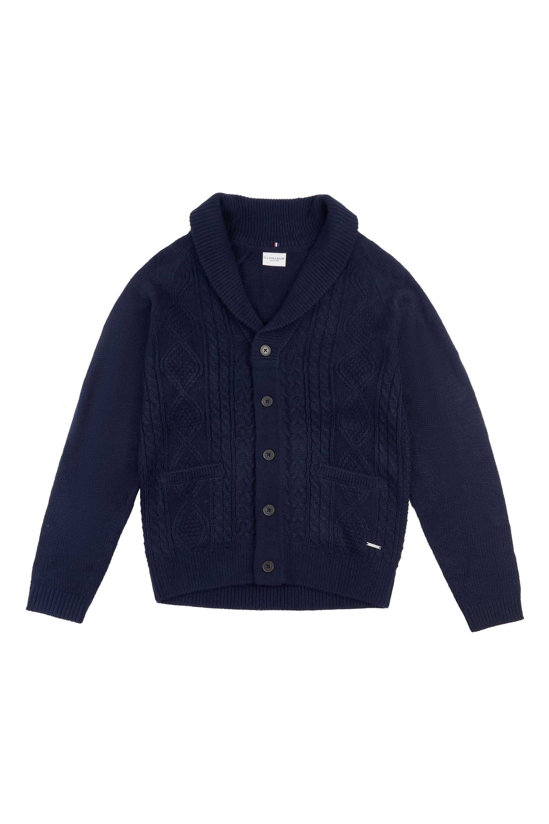 Buy U.S. Polo Assn. Blue Mens Heavyweight Aran Knit Shawl Cardigan from the Next UK online shop