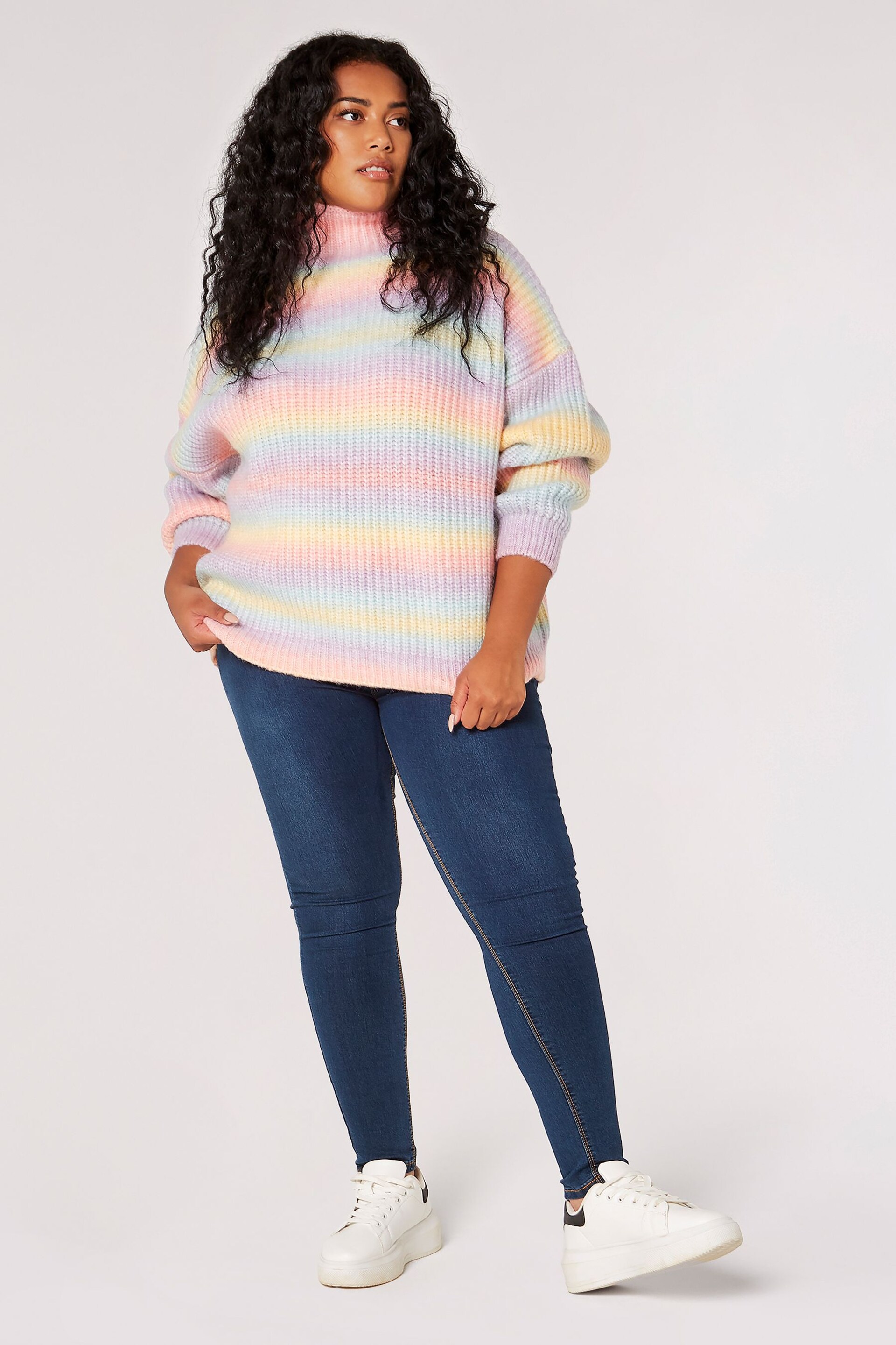 Apricot Pink Multi Rainbow Mock Neck Oversized Ombre Jumper - Image 3 of 4