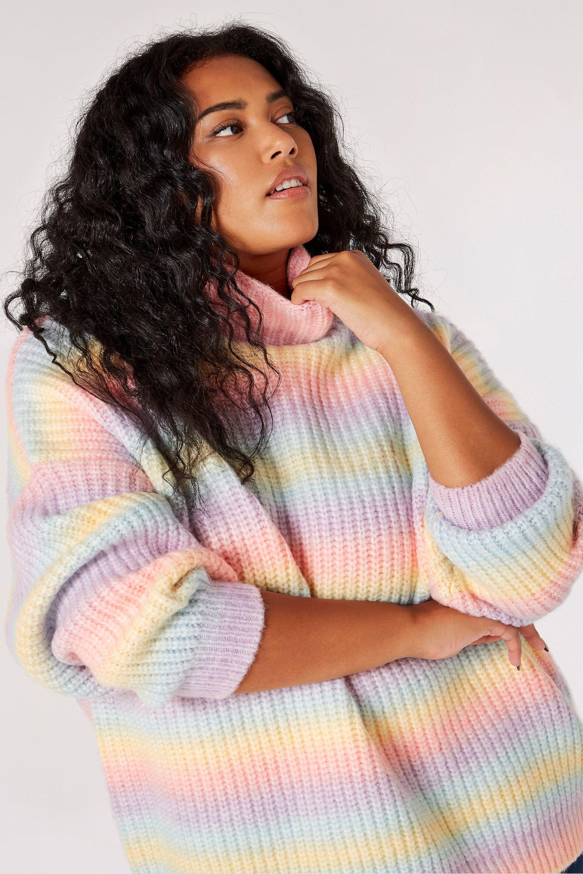 Apricot Pink Multi Rainbow Mock Neck Oversized Ombre Jumper - Image 4 of 4