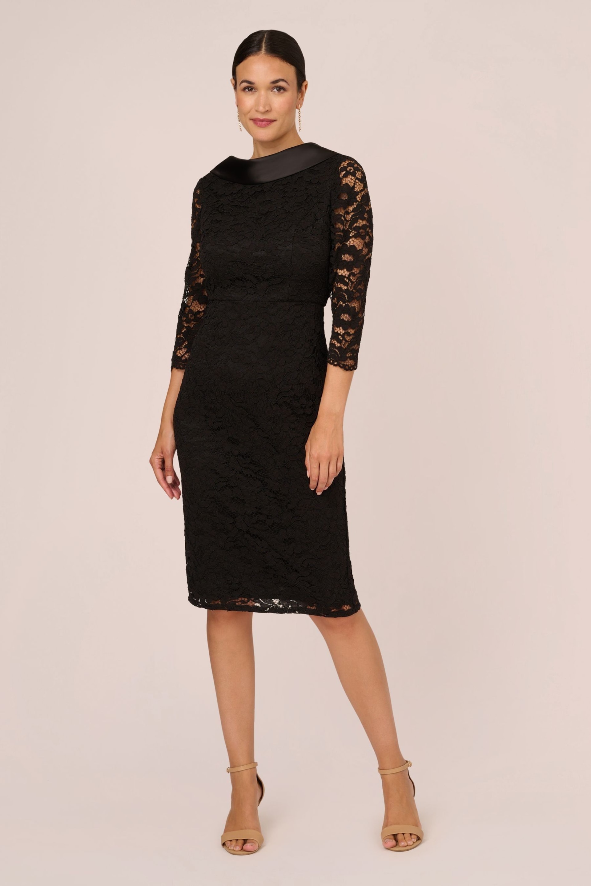 Adrianna Papell Roll Neck Sheath Black Dress - Image 3 of 7