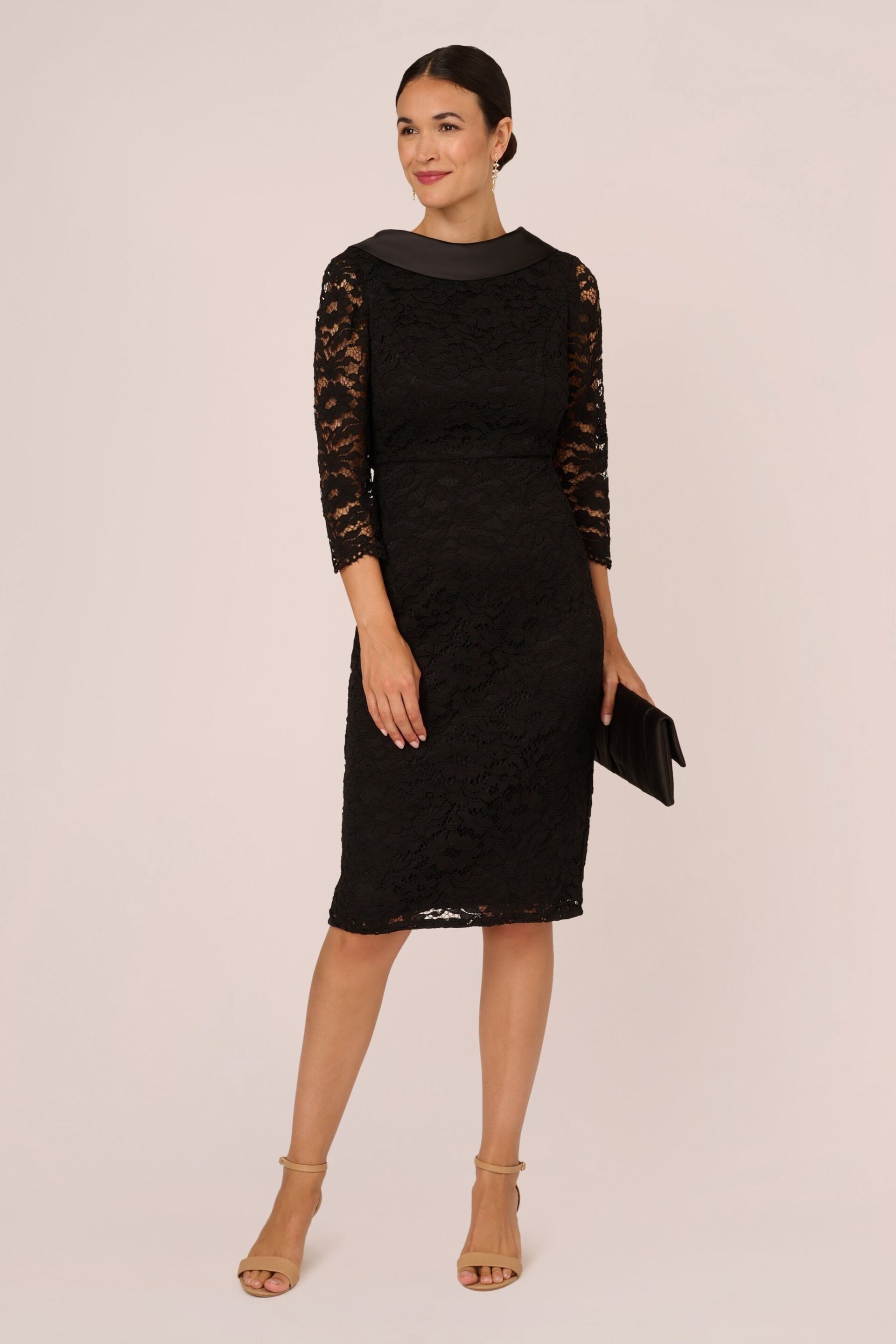 Adrianna Papell Roll Neck Sheath Black Dress - Image 4 of 7