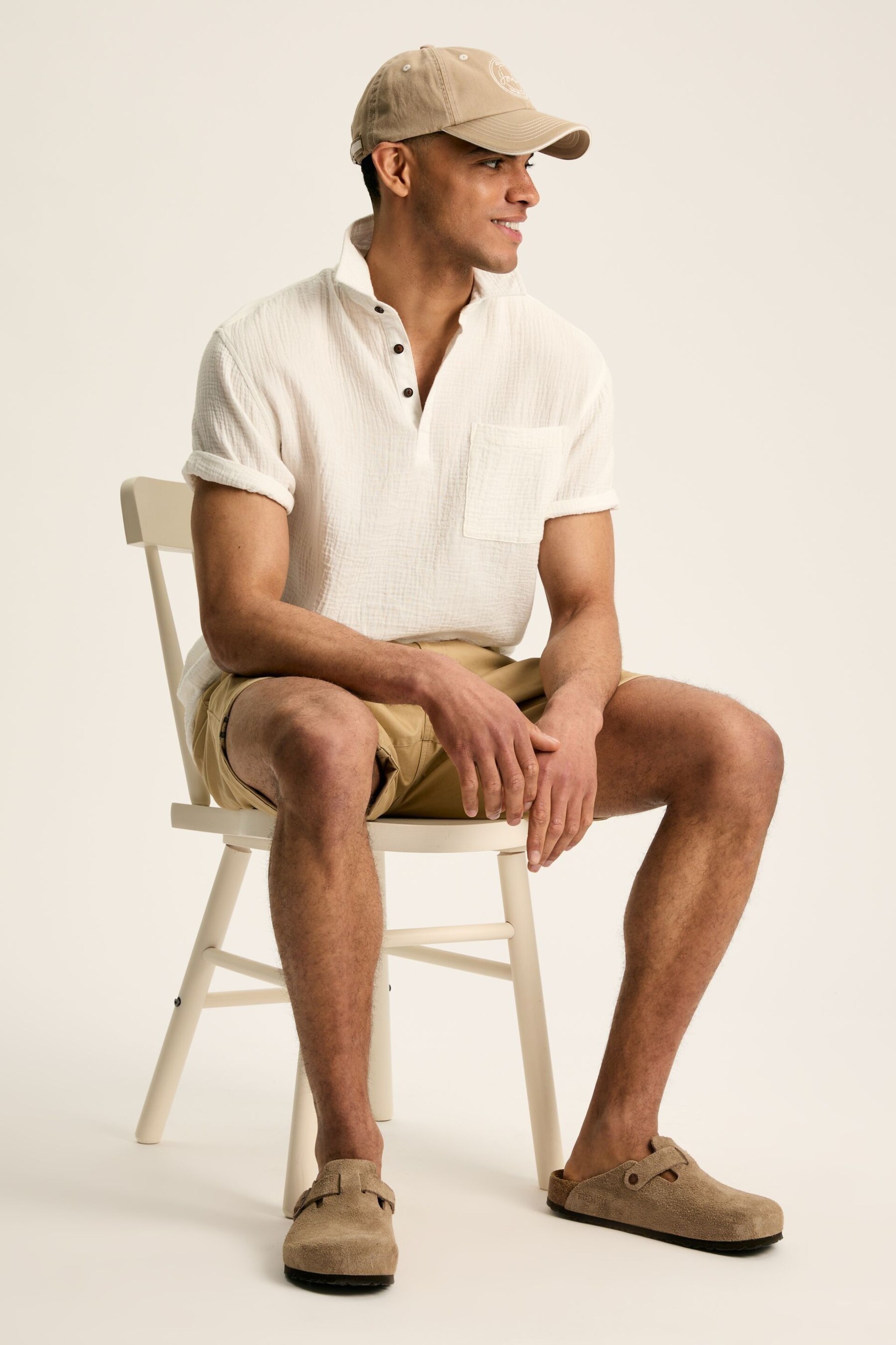 Joules Cheesecloth Cream Popover Short Sleeve Shirt - Image 4 of 7