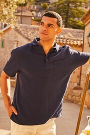 Joules Cheesecloth Navy Blue Popover Short Sleeve Shirt - Image 1 of 9